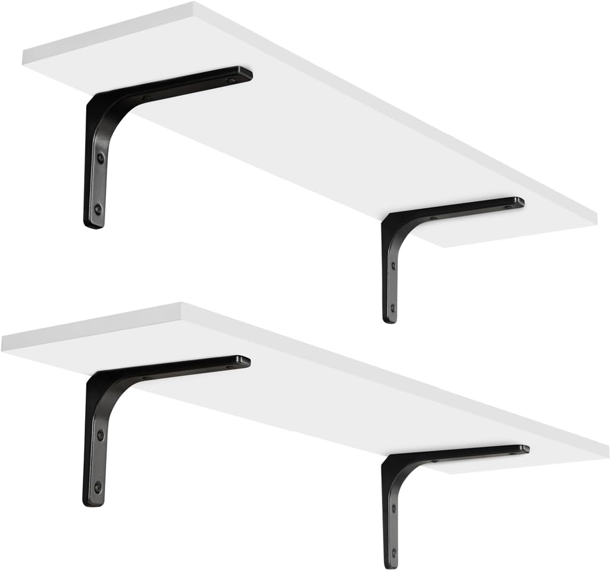 DINZI LVJ Long Wall Shelves, 47.3" Wall Mounted Shelves Set of 4, Large Floating Shelves for Wall with Metal Brackets, for Living Room, Bathroom, Bedroom, Kitchen, White and Gold