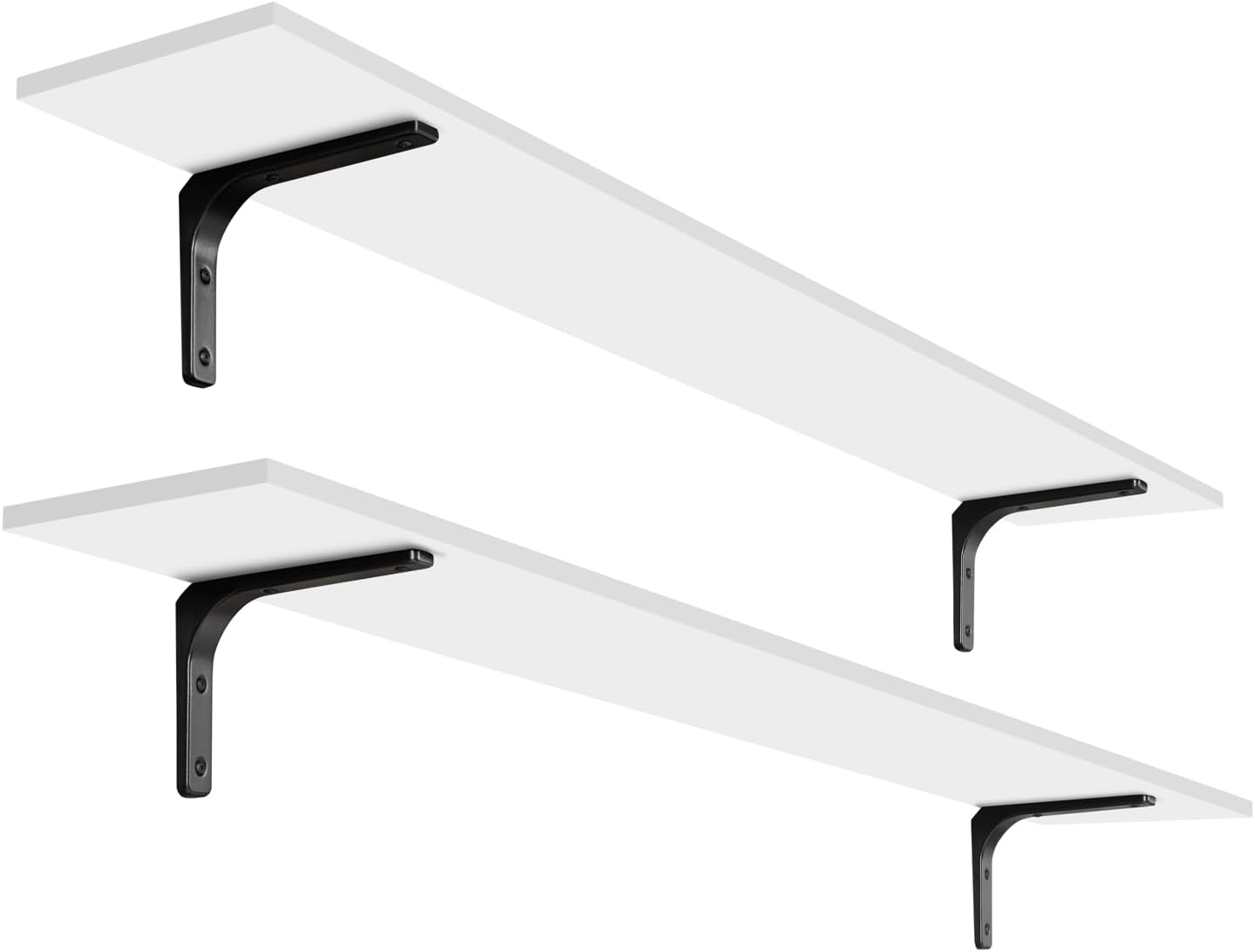 DINZI LVJ Long Wall Shelves, 47.3" Wall Mounted Shelves Set of 4, Large Floating Shelves for Wall with Metal Brackets, for Living Room, Bathroom, Bedroom, Kitchen, White and Gold