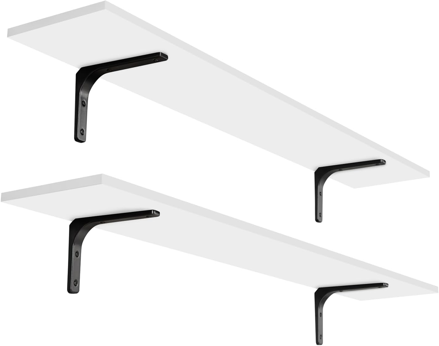 DINZI LVJ Long Wall Shelves, 47.3" Wall Mounted Shelves Set of 4, Large Floating Shelves for Wall with Metal Brackets, for Living Room, Bathroom, Bedroom, Kitchen, White and Gold