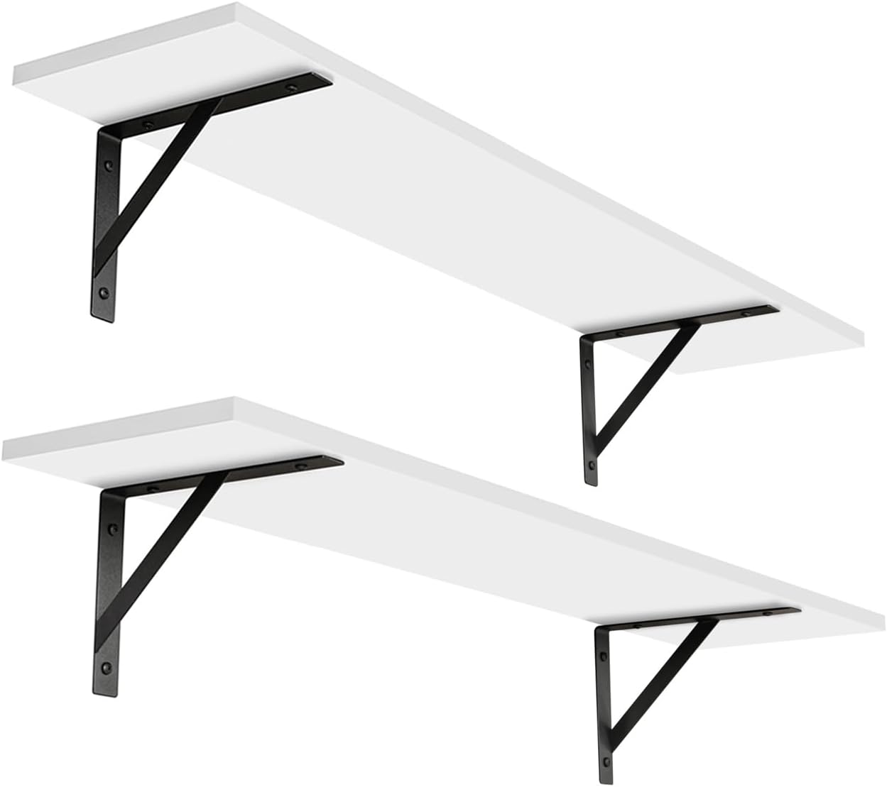 DINZI LVJ Long Wall Shelves, Set of 4, 39.4Inch Wall Mounted Shelves, Floating Shelves for Wall Storage with Metal Brackets, for Living Room, Bathroom, Bedroom, Kitchen, White and Gold