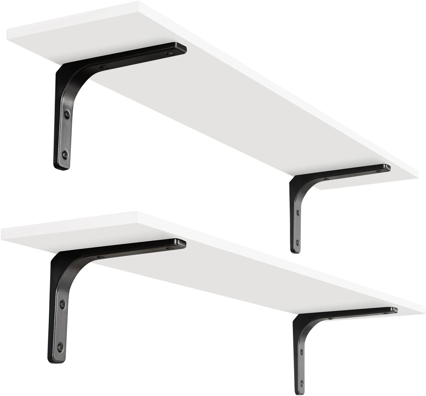 DINZI LVJ Long Wall Shelves, 47.3" Wall Mounted Shelves Set of 4, Large Floating Shelves for Wall with Metal Brackets, for Living Room, Bathroom, Bedroom, Kitchen, White and Gold