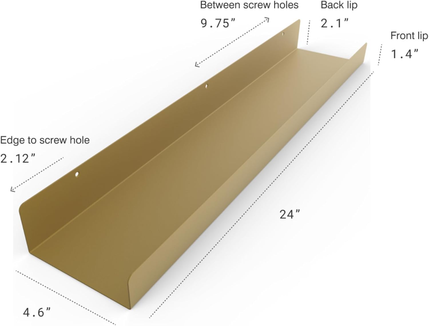 DIY CARTEL Made in USA Floating Metal Wall Shelf Picture Ledge - USA Manufactured Steel - Industrial Heavy Duty Modern Farmhouse Rustic Designed Shelf (24in Gold)