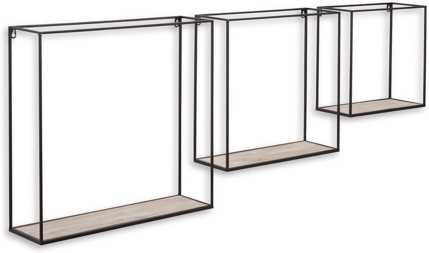 Signature Design by Ashley Efharis Shadow Box Set, 3 Piece Wall Shelf, Natural & Gold Finish