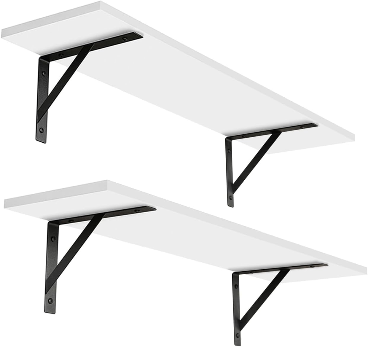 DINZI LVJ Long Wall Shelves, Set of 4, 39.4Inch Wall Mounted Shelves, Floating Shelves for Wall Storage with Metal Brackets, for Living Room, Bathroom, Bedroom, Kitchen, White and Gold