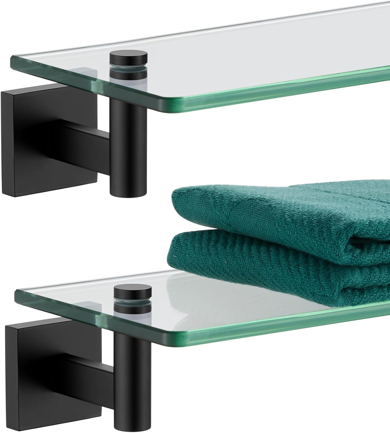 KOKOSIRI Wall Shelves Floating Shelf 16'' Gold Stainless Steel Bathroom Hardware Tempered Glass Hanging Rack Storage/Room Decor 2 Pack B1105BG-L16-P2