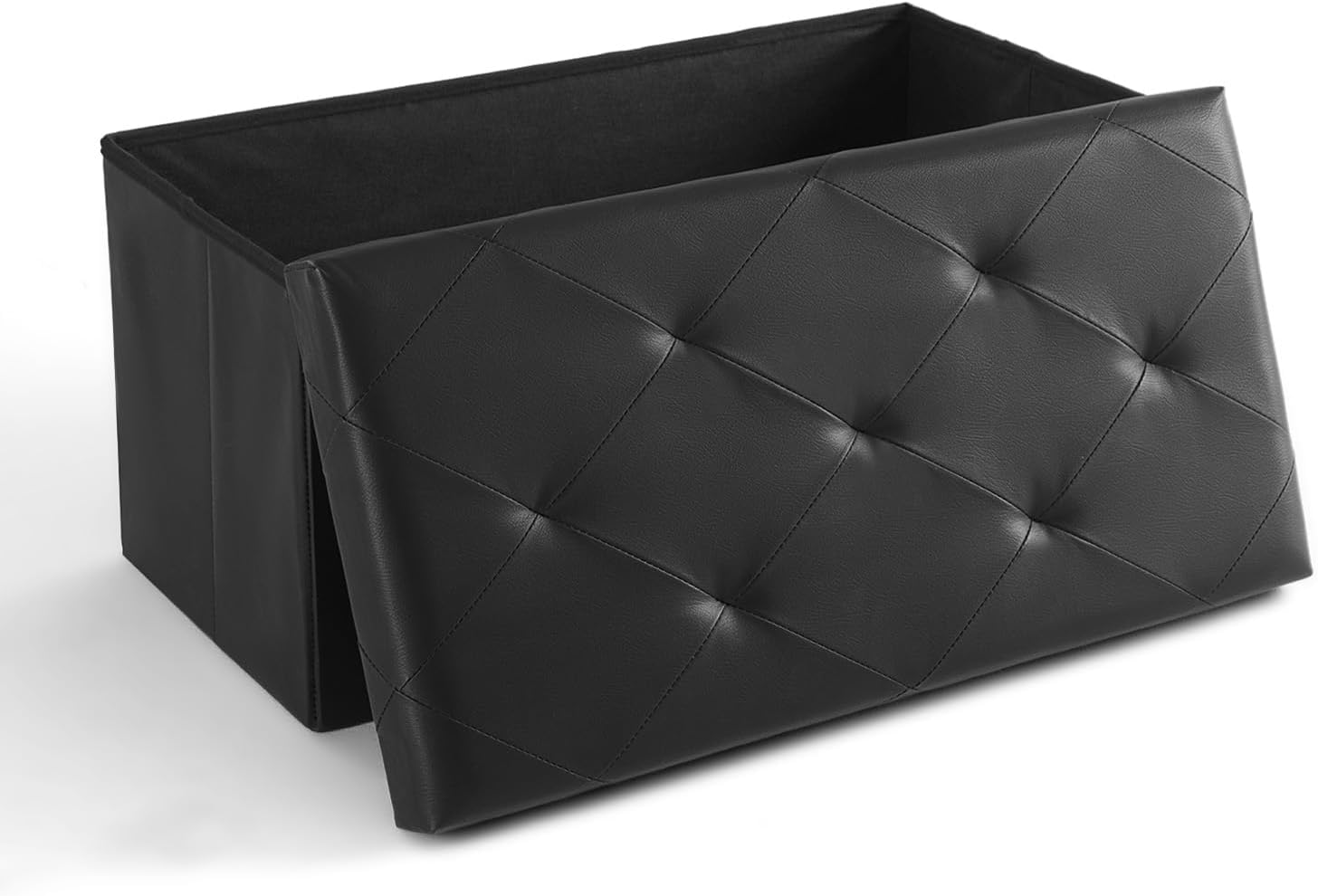 Sweetcrispy 43 Inches Folding Ottoman with Storage Bench, Foot Rest Stool, End of Bed Storage Bench Upholstered, Load 660 lbs, for Living Room, Synthetic Leather, Brown