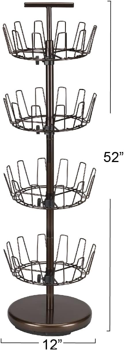 Household Essentials 2139-1 Metal Four-Tier Adjustable Revolving Shoe Rack | Holds up to 24 Pairs of Shoes | Antique Bronze Finish