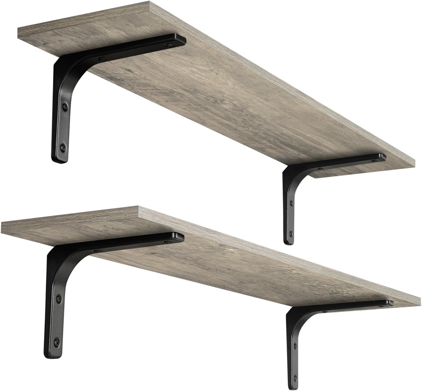 DINZI LVJ Long Wall Shelves, 47.3" Wall Mounted Shelves Set of 4, Large Floating Shelves for Wall with Metal Brackets, for Living Room, Bathroom, Bedroom, Kitchen, White and Gold