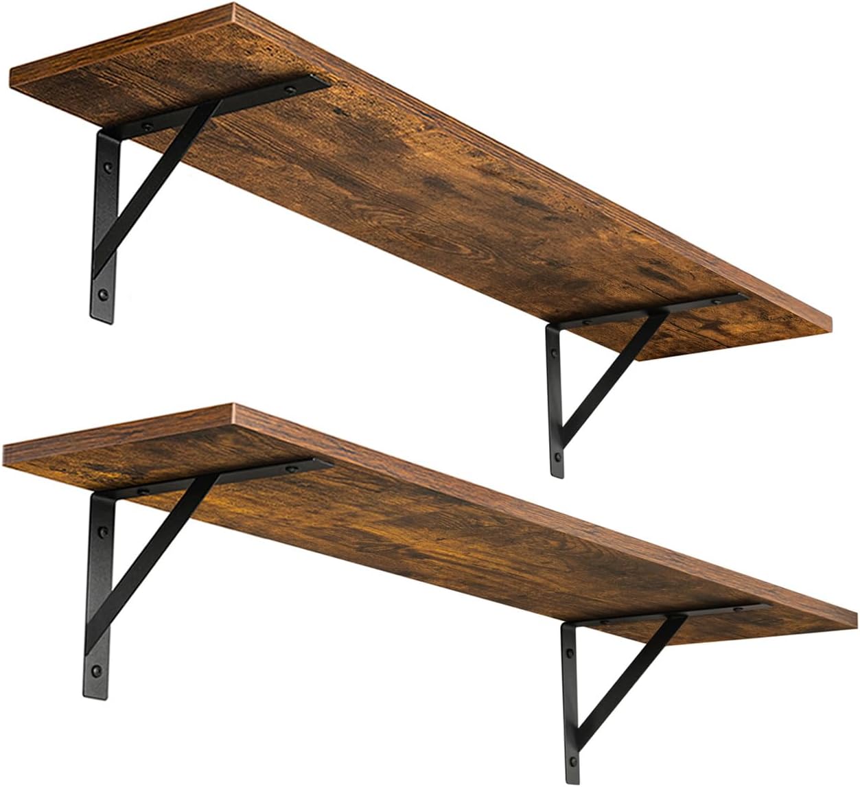 DINZI LVJ Long Wall Shelves, Set of 4, 39.4Inch Wall Mounted Shelves, Floating Shelves for Wall Storage with Metal Brackets, for Living Room, Bathroom, Bedroom, Kitchen, White and Gold