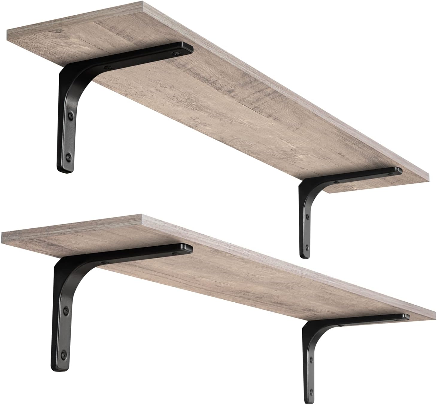 DINZI LVJ Long Wall Shelves, 47.3" Wall Mounted Shelves Set of 4, Large Floating Shelves for Wall with Metal Brackets, for Living Room, Bathroom, Bedroom, Kitchen, White and Gold