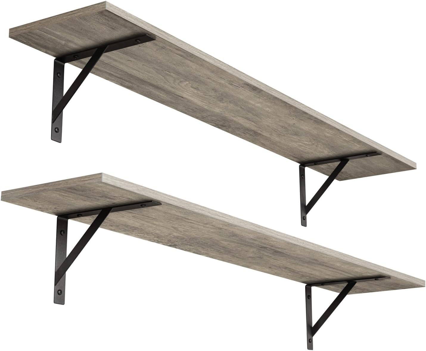 DINZI LVJ Long Wall Shelves, Set of 4, 39.4Inch Wall Mounted Shelves, Floating Shelves for Wall Storage with Metal Brackets, for Living Room, Bathroom, Bedroom, Kitchen, White and Gold