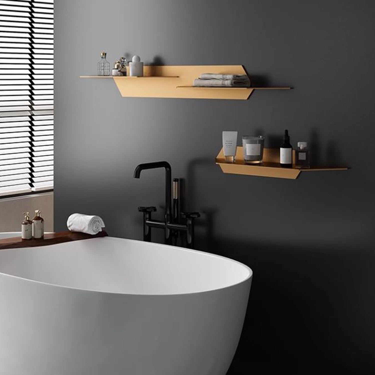 CLoxks Gold Floating Shelves Set of 3, Wall Mounted Metal Shelves for Wall Decor Storage, Floating Book Shelf Modern Wall Shelves for Bathroom, Living Room, Bedroom