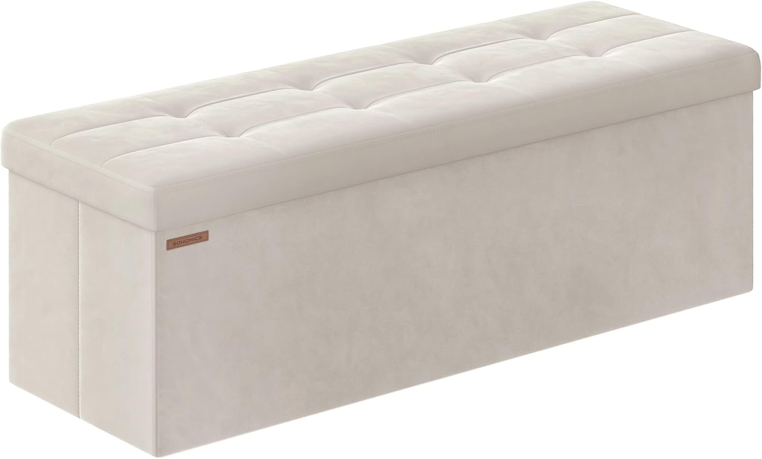 SONGMICS Mazie Collection - Storage Ottoman Bench, Foldable Foot Rest, 15 x 43 x 15 Inches, End of Bed Bench, Storage Chest, Load 660 lb, Living Room, Bedroom, Entryway, Jelly Pink ULSF277R01