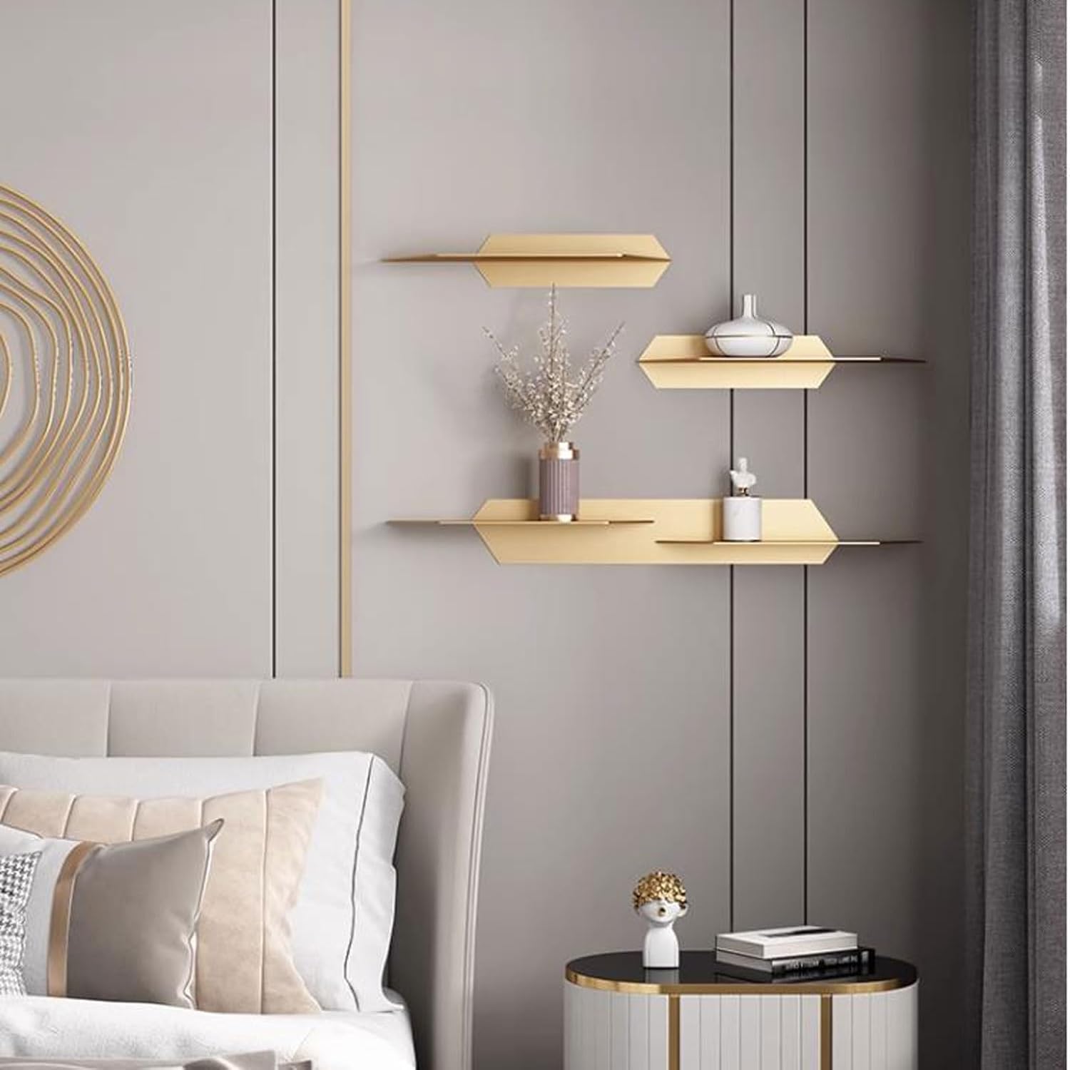 CLoxks Gold Floating Shelves Set of 3, Wall Mounted Metal Shelves for Wall Decor Storage, Floating Book Shelf Modern Wall Shelves for Bathroom, Living Room, Bedroom