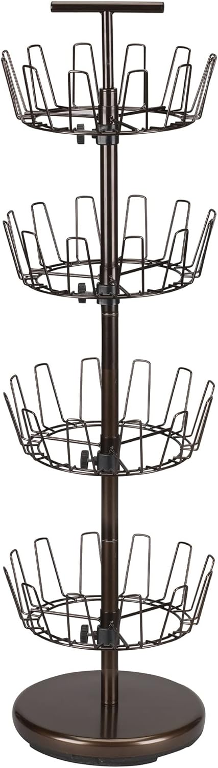 Household Essentials 2139-1 Metal Four-Tier Adjustable Revolving Shoe Rack | Holds up to 24 Pairs of Shoes | Antique Bronze Finish