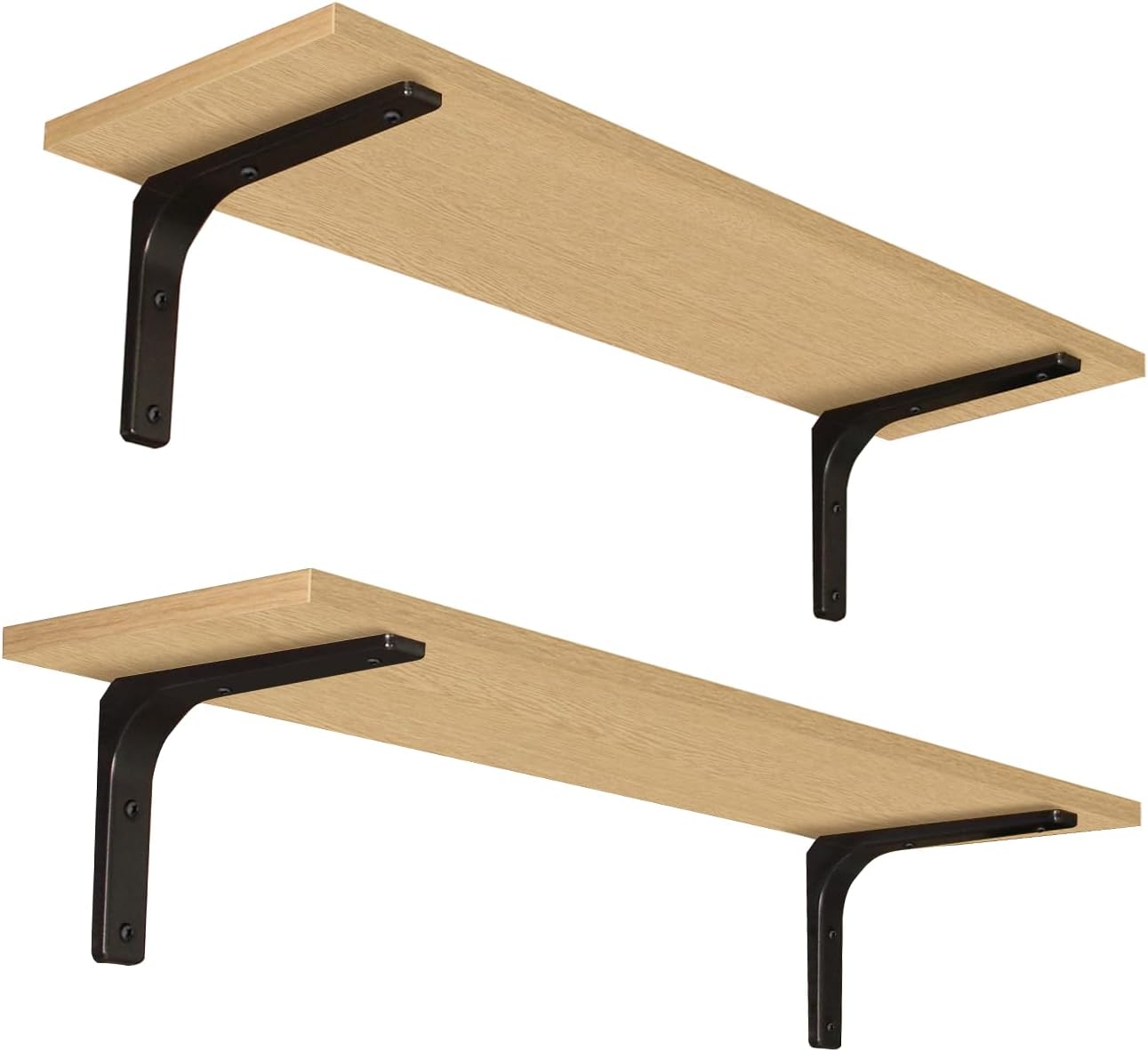 DINZI LVJ Long Wall Shelves, 47.3" Wall Mounted Shelves Set of 4, Large Floating Shelves for Wall with Metal Brackets, for Living Room, Bathroom, Bedroom, Kitchen, White and Gold