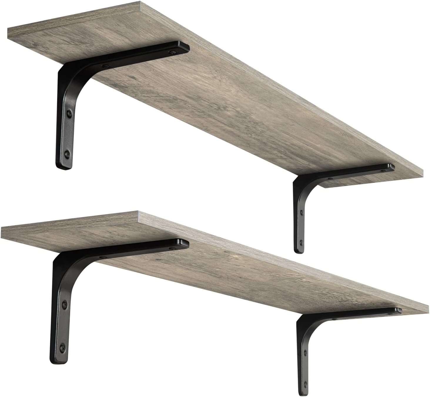 DINZI LVJ Long Wall Shelves, 47.3" Wall Mounted Shelves Set of 4, Large Floating Shelves for Wall with Metal Brackets, for Living Room, Bathroom, Bedroom, Kitchen, White and Gold