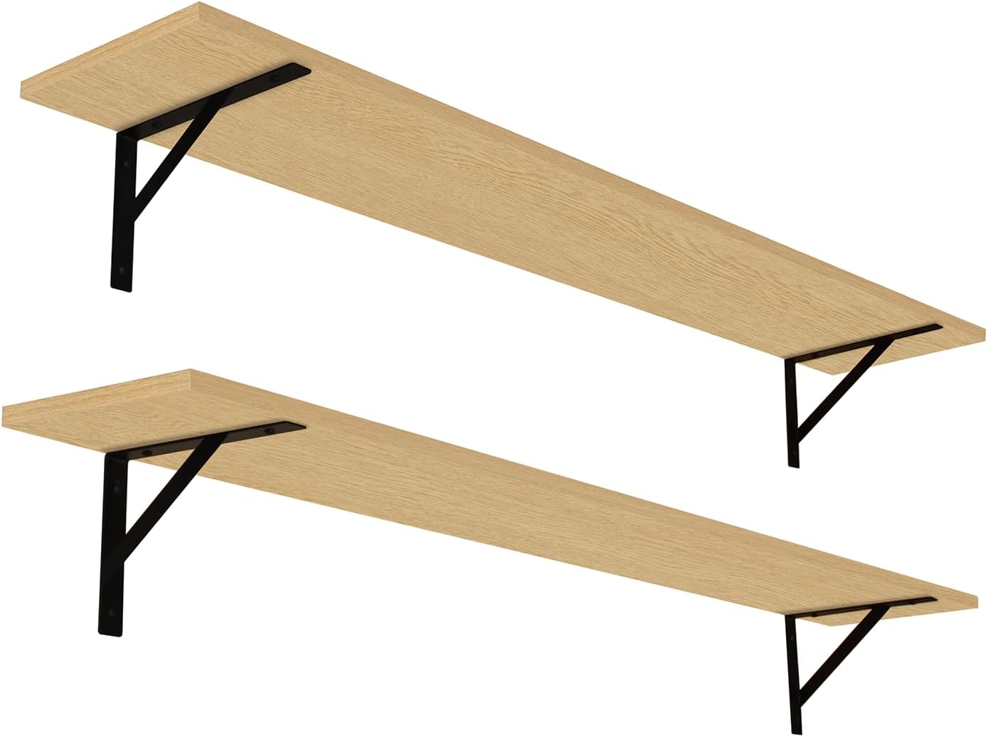 DINZI LVJ Long Wall Shelves, Set of 4, 39.4Inch Wall Mounted Shelves, Floating Shelves for Wall Storage with Metal Brackets, for Living Room, Bathroom, Bedroom, Kitchen, White and Gold