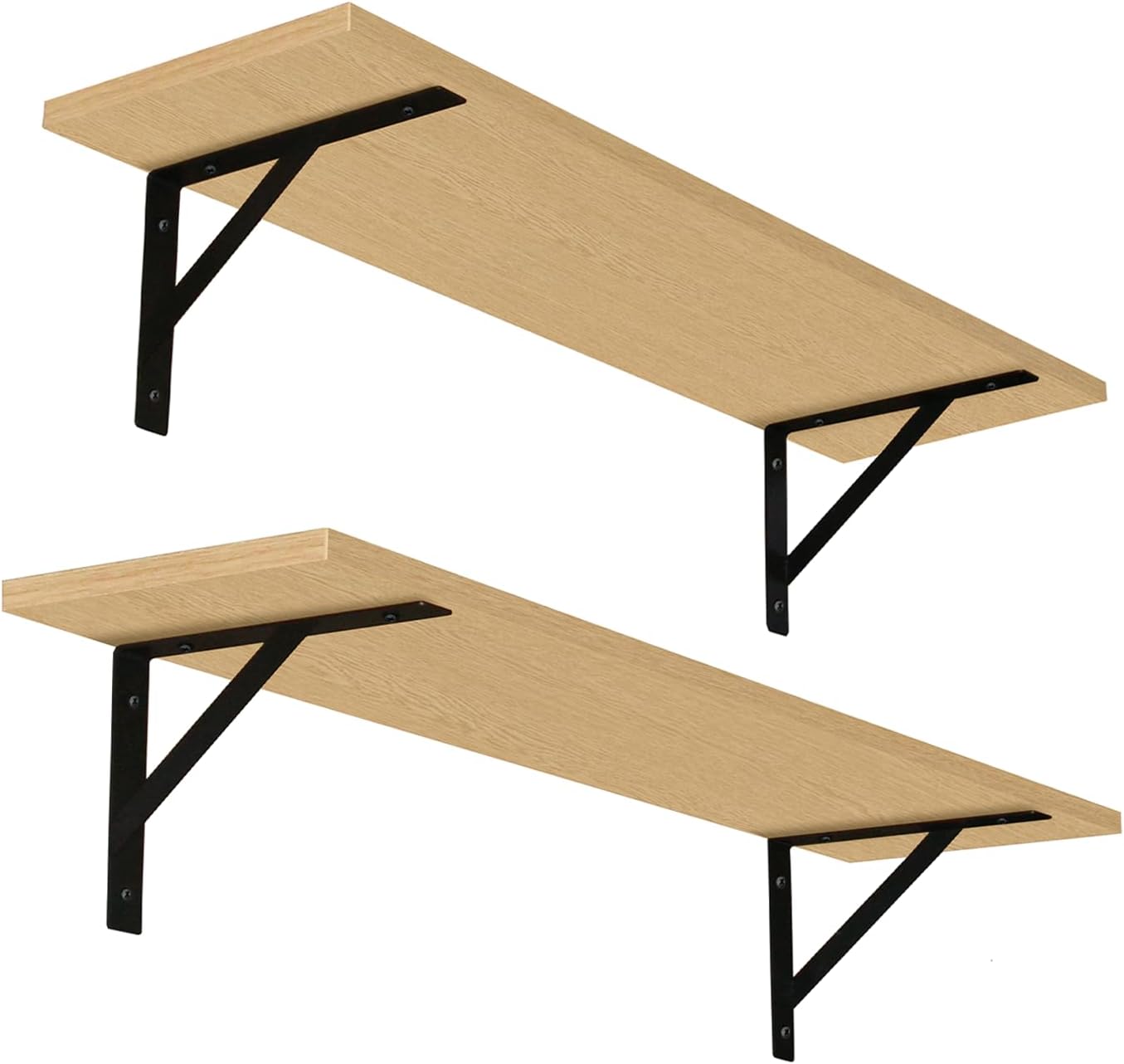 DINZI LVJ Long Wall Shelves, Set of 4, 39.4Inch Wall Mounted Shelves, Floating Shelves for Wall Storage with Metal Brackets, for Living Room, Bathroom, Bedroom, Kitchen, White and Gold