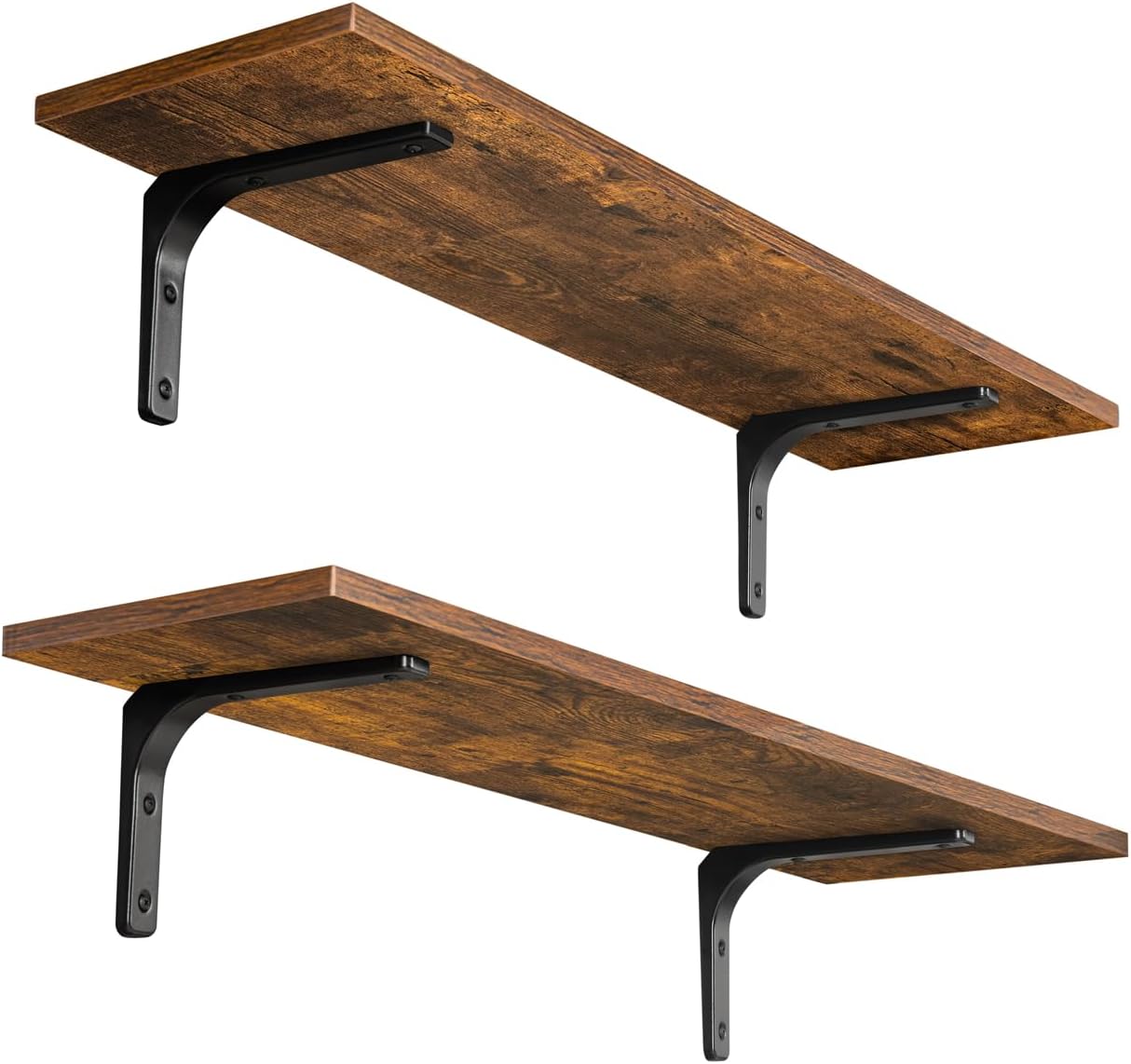 DINZI LVJ Long Wall Shelves, 47.3" Wall Mounted Shelves Set of 4, Large Floating Shelves for Wall with Metal Brackets, for Living Room, Bathroom, Bedroom, Kitchen, White and Gold