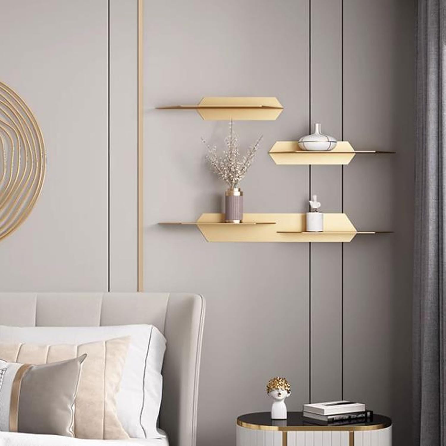 CLoxks Gold Floating Shelves Set of 3, Wall Mounted Metal Shelves for Wall Decor Storage, Floating Book Shelf Modern Wall Shelves for Bathroom, Living Room, Bedroom