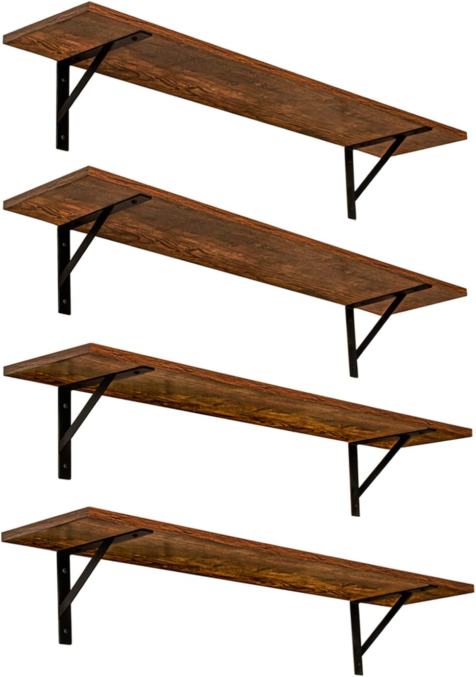 DINZI LVJ Long Wall Shelves, Set of 4, 39.4Inch Wall Mounted Shelves, Floating Shelves for Wall Storage with Metal Brackets, for Living Room, Bathroom, Bedroom, Kitchen, White and Gold