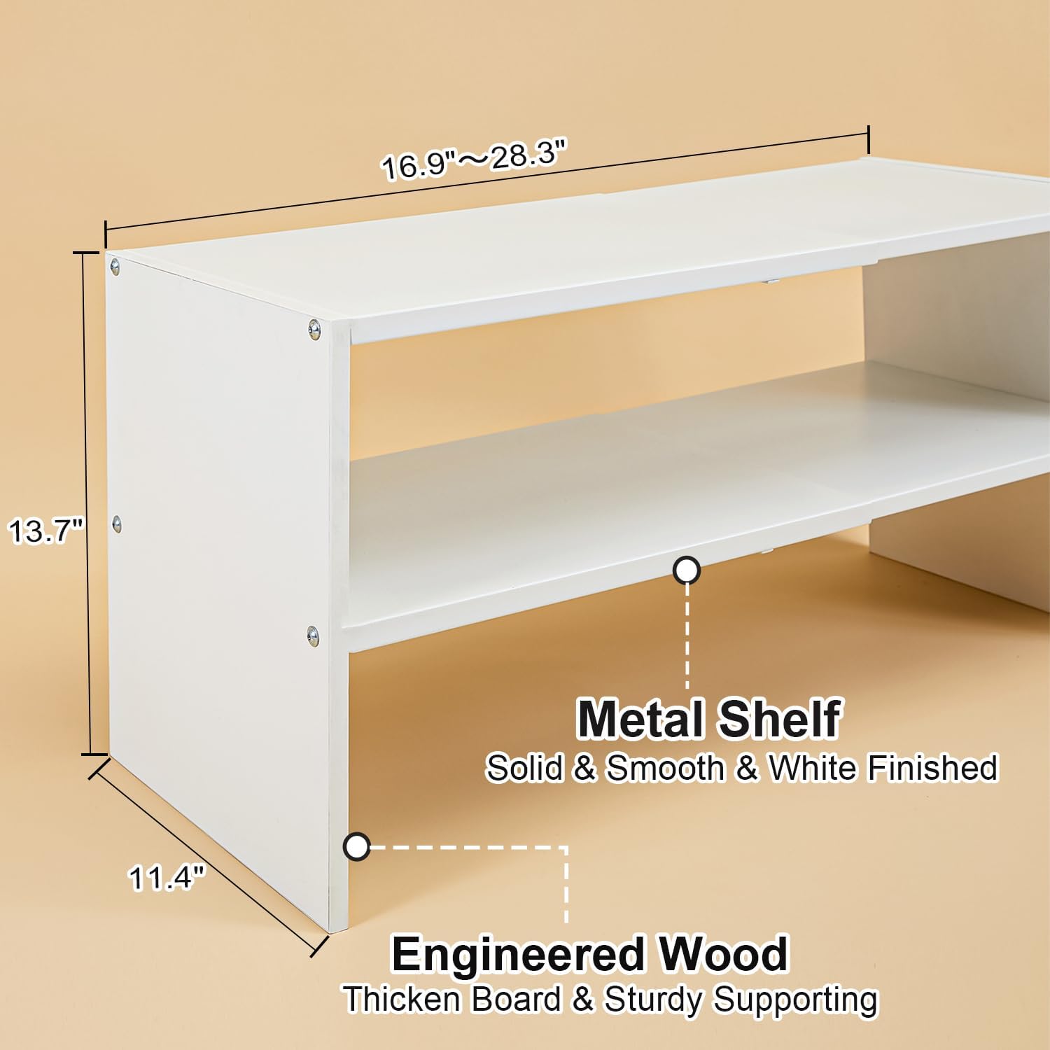 2 Pack White Shoe Rack for Closet, 2-Tier Expandable Small Shoe Shelf, Stackable Iron Wood Combination Shoe Organizer Racks Shelves for Closets, Entryway, Hallway, Garage, Holds 12-24 Pairs