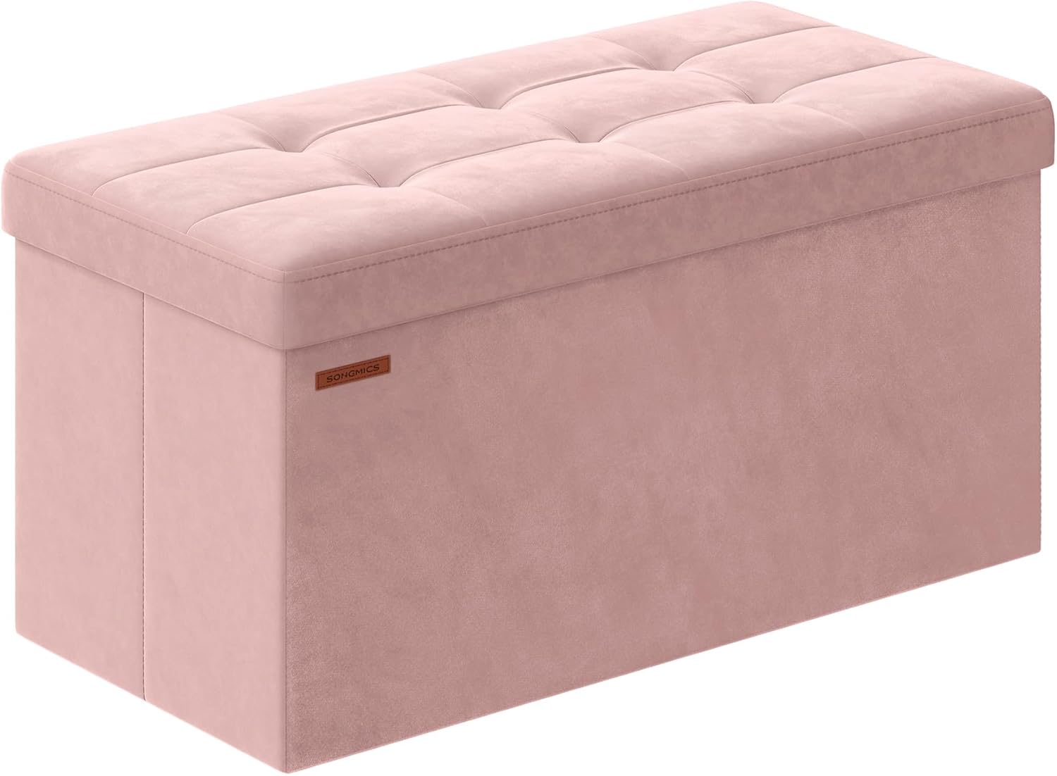 SONGMICS Mazie Collection - Storage Ottoman Bench, Foldable Foot Rest, 15 x 43 x 15 Inches, End of Bed Bench, Storage Chest, Load 660 lb, Living Room, Bedroom, Entryway, Jelly Pink ULSF277R01