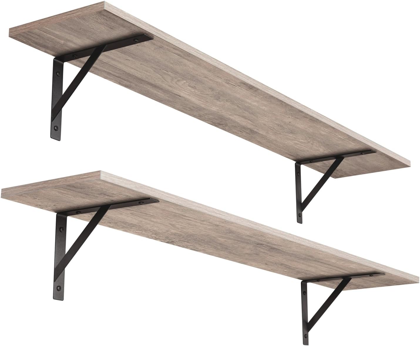 DINZI LVJ Long Wall Shelves, Set of 4, 39.4Inch Wall Mounted Shelves, Floating Shelves for Wall Storage with Metal Brackets, for Living Room, Bathroom, Bedroom, Kitchen, White and Gold