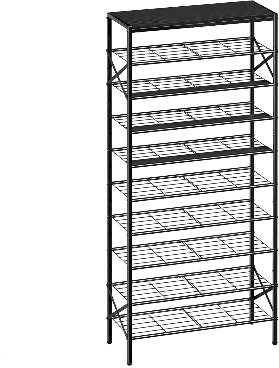 8-Tier Tall Shoe Rack Organizer Shoe Storage for Entryway 24-32 Pairs Metal Shoe Rack for Closet Heavy-Duty Shoe Rack with Wooden Top Shelf for Garage Rustic Brown