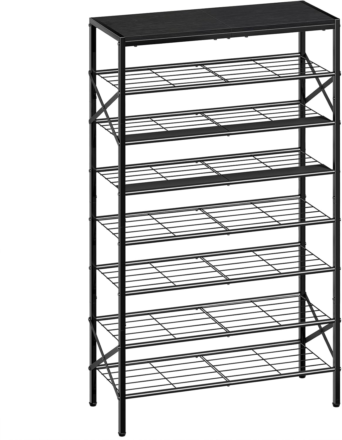 8-Tier Tall Shoe Rack Organizer Shoe Storage for Entryway 24-32 Pairs Metal Shoe Rack for Closet Heavy-Duty Shoe Rack with Wooden Top Shelf for Garage Rustic Brown