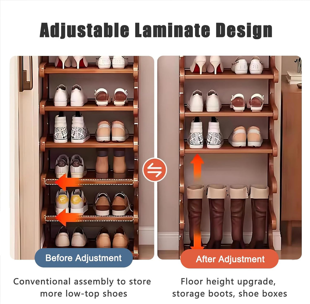 7-Tier Vertical Shoe Rack, Bamboo Free Standing Shoe Rack Shelf, Shoe Storage Stand, Entryway Shoe Tower, Vertical Shoe Organizer for Narrow Closet, Entryway, Hallway