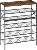 8-Tier Tall Shoe Rack Organizer Shoe Storage for Entryway 24-32 Pairs Metal Shoe Rack for Closet Heavy-Duty Shoe Rack with Wooden Top Shelf for Garage Rustic Brown