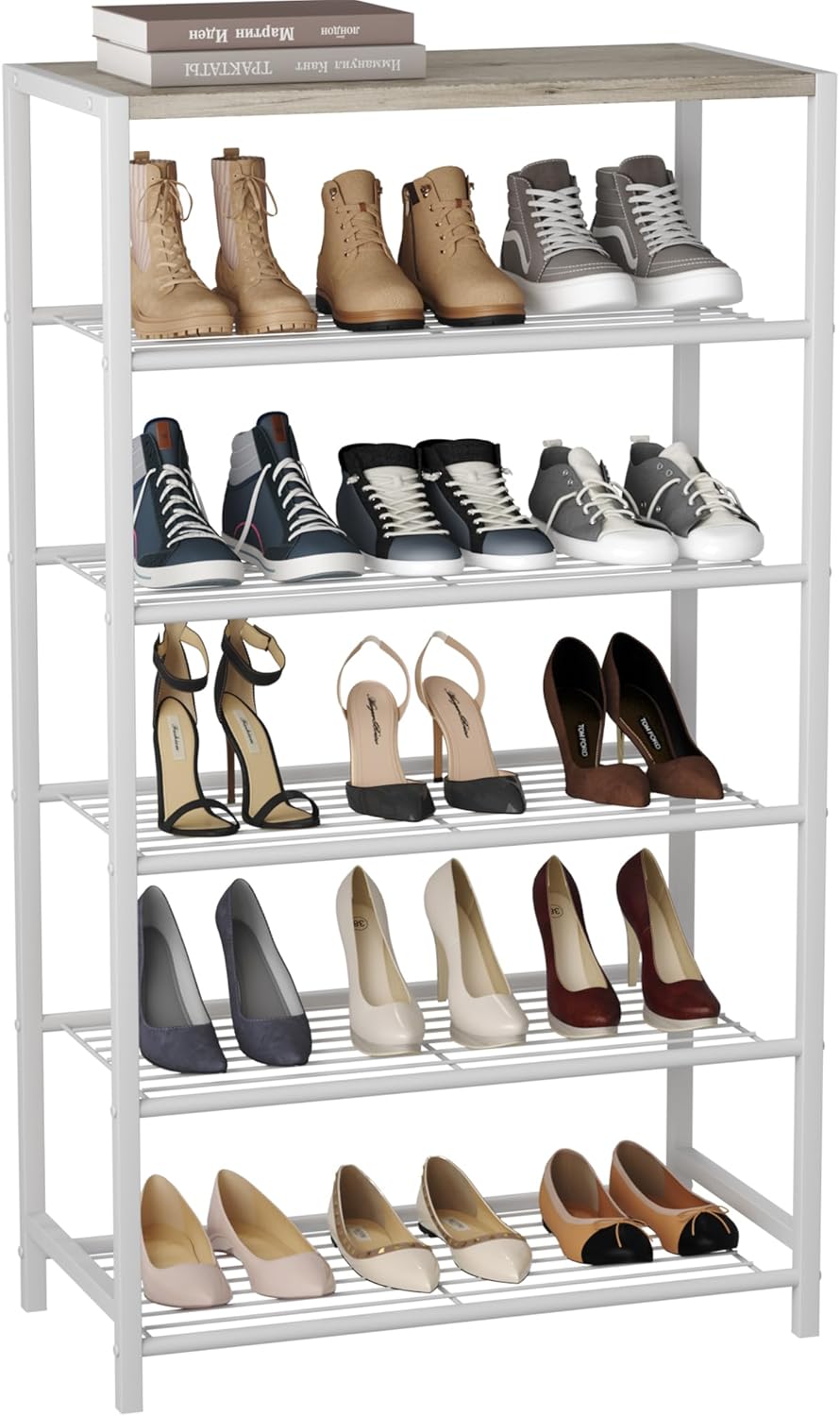 HOMEFORT 5-Tier Shoe Rack, Shoe Storage Shelf with MDF Top Board, Shoe Rack Organizer, Each Tier Fits 3 Pairs, Entryway Shoe Stand with Sturdy Shelves, Rustic Brown