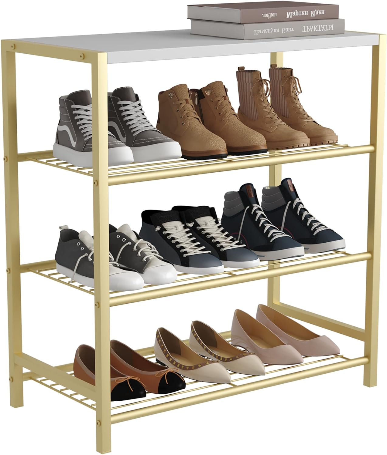 HOMEFORT 5-Tier Shoe Rack, Shoe Storage Shelf with MDF Top Board, Shoe Rack Organizer, Each Tier Fits 3 Pairs, Entryway Shoe Stand with Sturdy Shelves, Rustic Brown