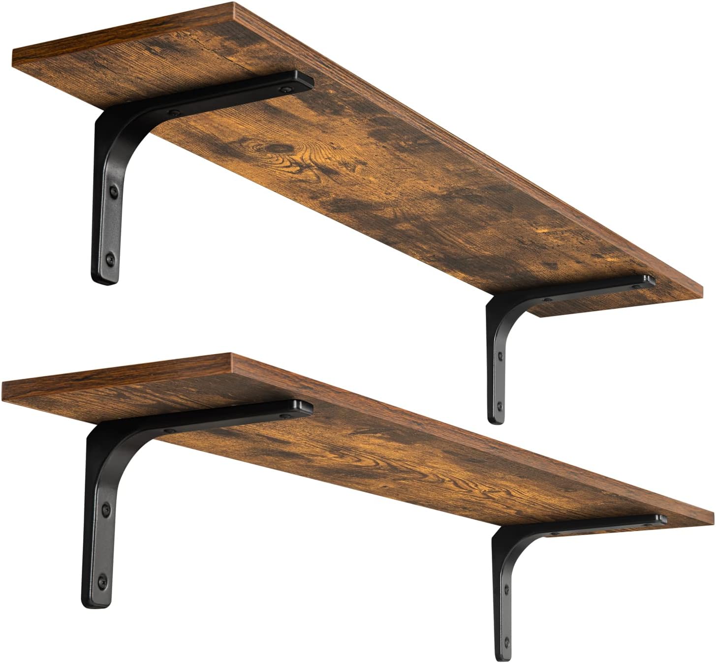 DINZI LVJ Long Wall Shelves, 47.3" Wall Mounted Shelves Set of 4, Large Floating Shelves for Wall with Metal Brackets, for Living Room, Bathroom, Bedroom, Kitchen, White and Gold