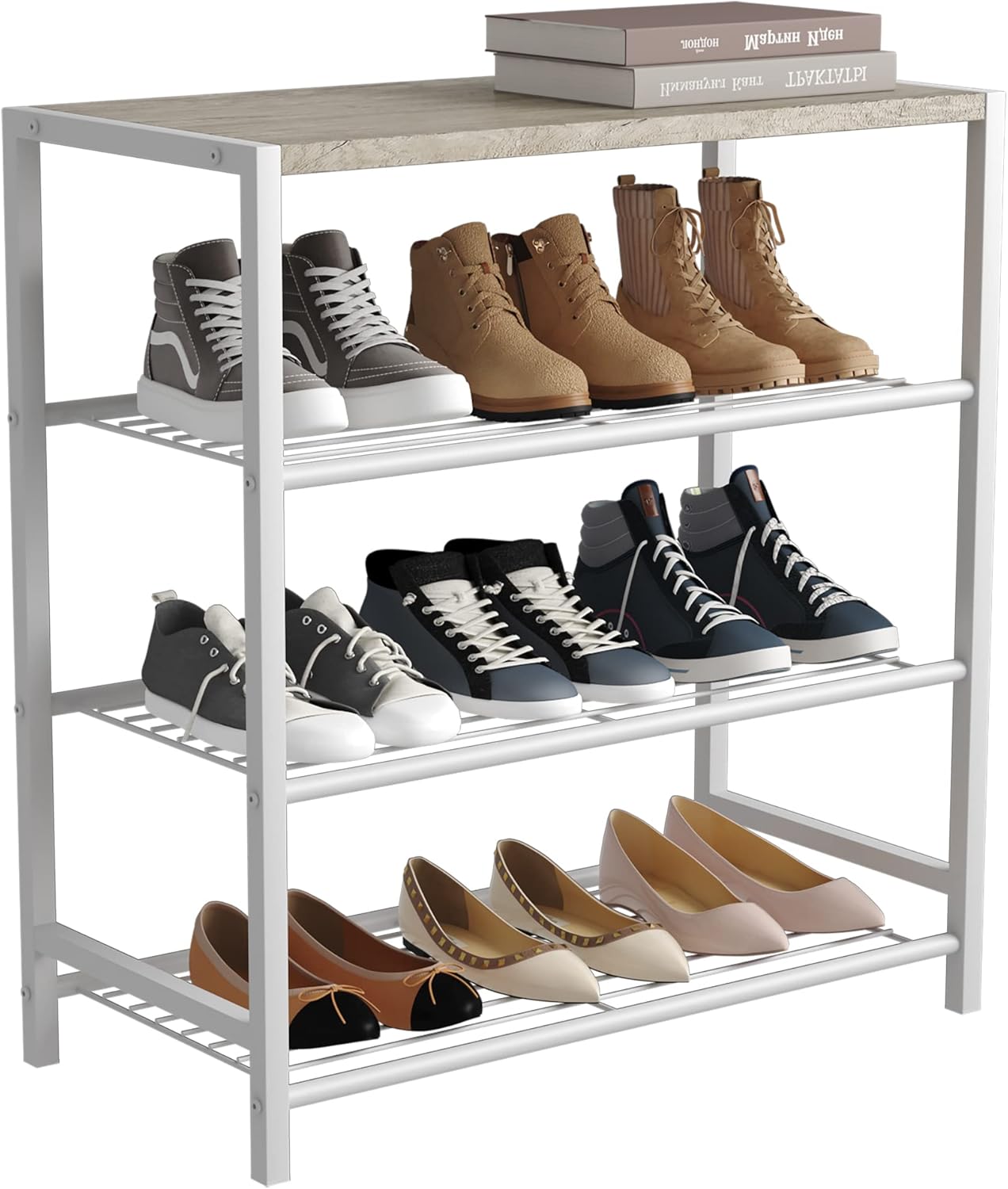 HOMEFORT 5-Tier Shoe Rack, Shoe Storage Shelf with MDF Top Board, Shoe Rack Organizer, Each Tier Fits 3 Pairs, Entryway Shoe Stand with Sturdy Shelves, Rustic Brown