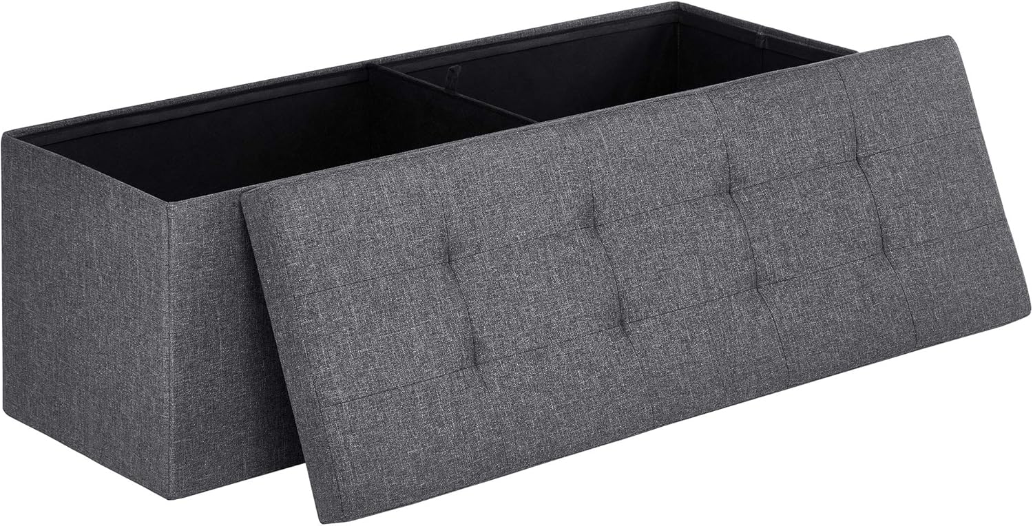 SONGMICS MAZIE Collection - 43 Inches Folding Storage Ottoman Bench, Ottoman Foot Rest, End of Bed Bench, Storage Chest, Load 660 lb, for Living Room, Bedroom, Entryway, Ink Black ULSF077B01