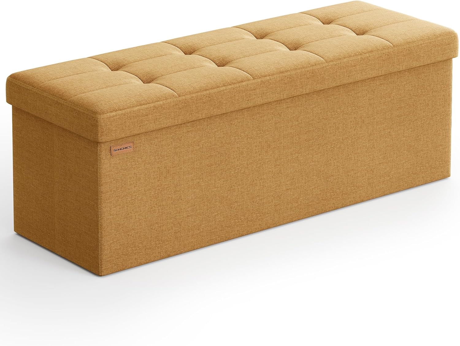 SONGMICS MAZIE Collection - 43 Inches Folding Storage Ottoman Bench, Ottoman Foot Rest, End of Bed Bench, Storage Chest, Load 660 lb, for Living Room, Bedroom, Entryway, Ink Black ULSF077B01