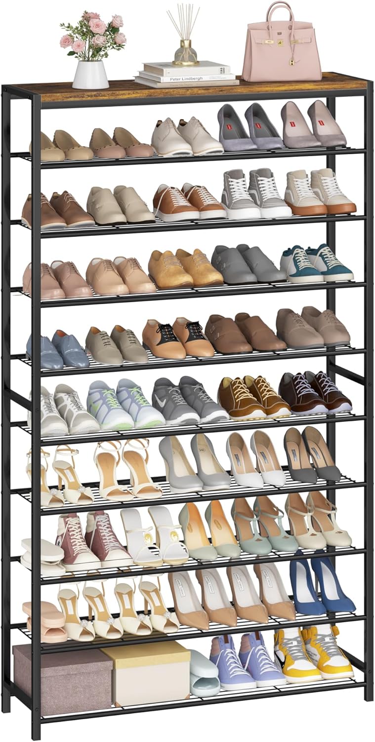 HOMEFORT 5-Tier Shoe Rack, Shoe Storage Shelf with MDF Top Board, Shoe Rack Organizer, Each Tier Fits 3 Pairs, Entryway Shoe Stand with Sturdy Shelves, Rustic Brown