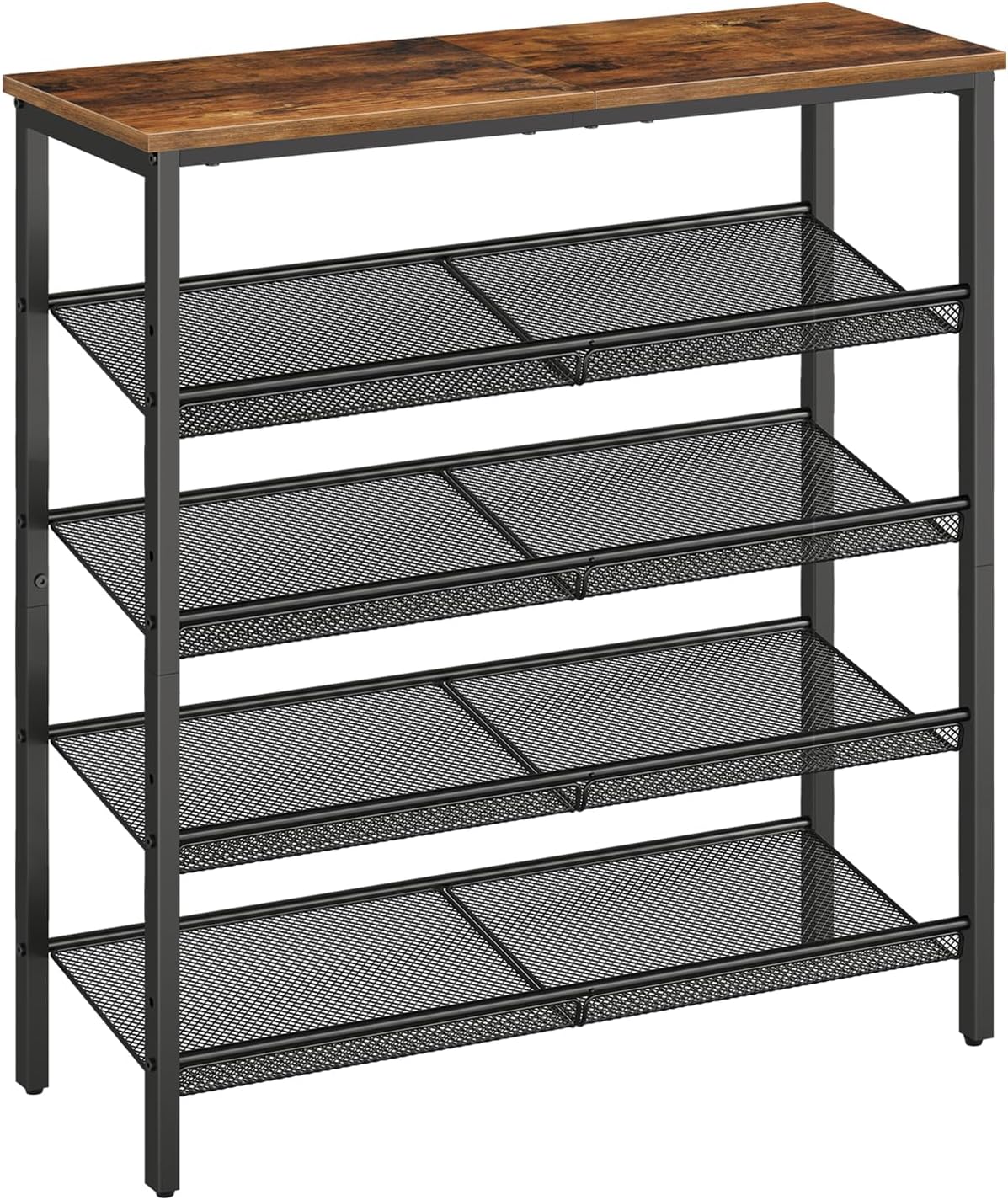 HOOBRO Shoe Rack for Entryway, 5-Tier Shoe Organizer with Adjustable Mesh Shelves, 16-20 Pairs of Shoes, Spacious Floor Mount, Metal, Industrial, Shoe Shelf for Closet, Rustic Brown BF12XJ01