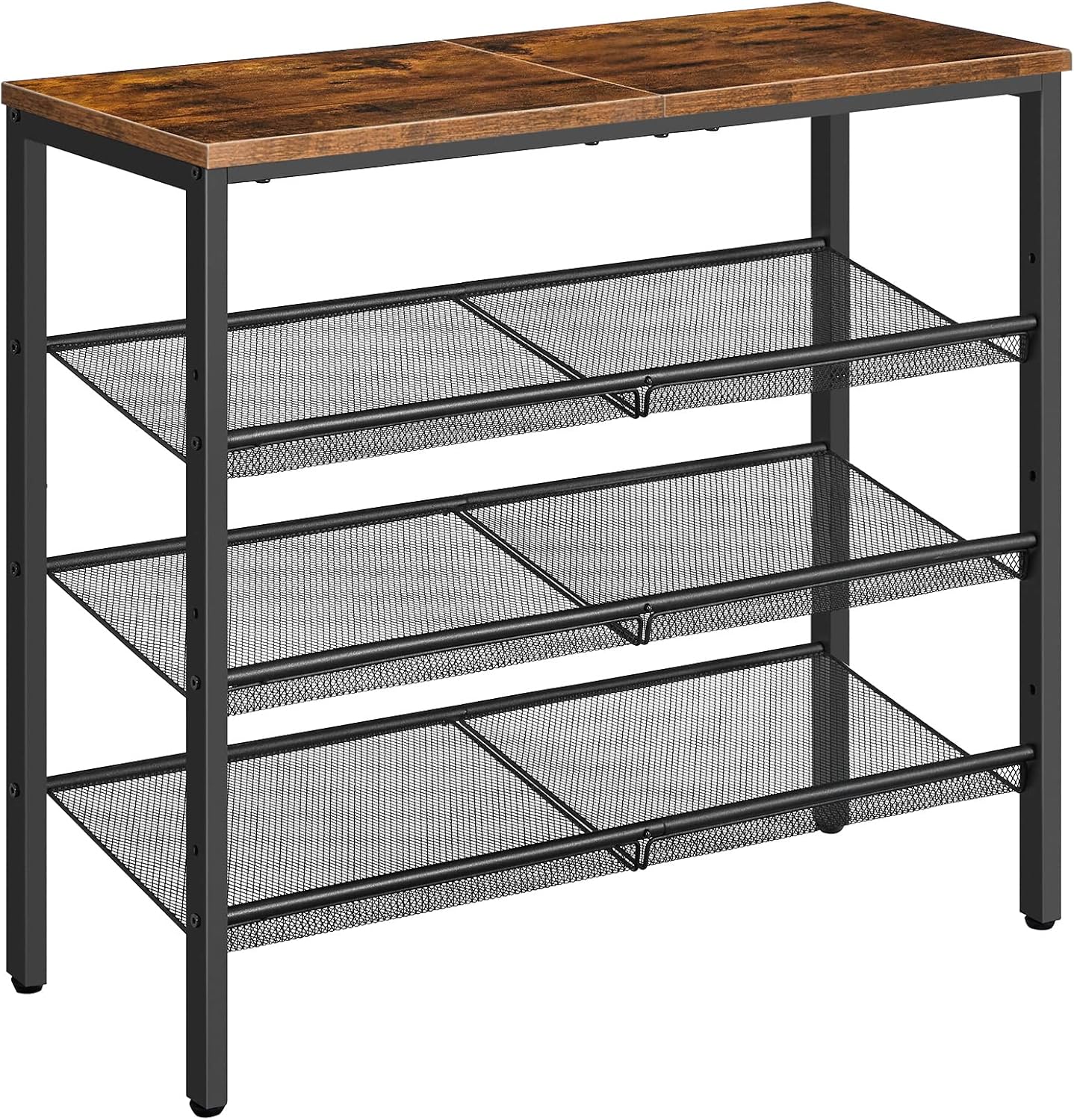 HOOBRO Shoe Rack for Entryway, 5-Tier Shoe Organizer with Adjustable Mesh Shelves, 16-20 Pairs of Shoes, Spacious Floor Mount, Metal, Industrial, Shoe Shelf for Closet, Rustic Brown BF12XJ01